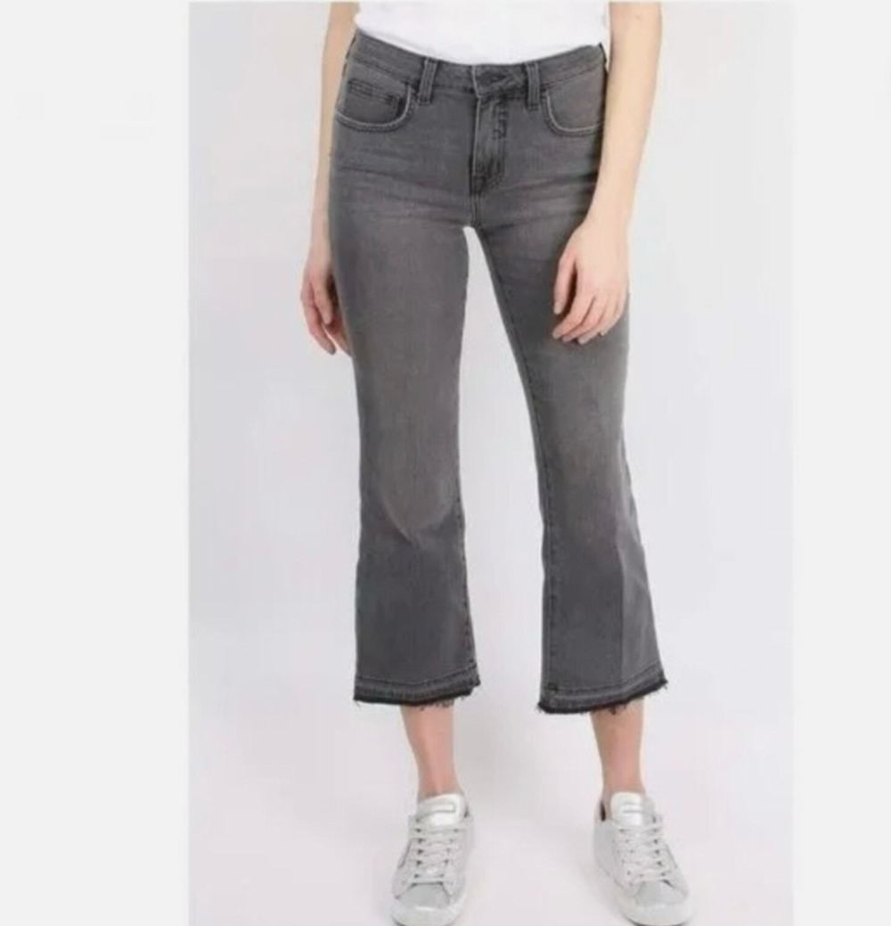 L'Agence Serena crop baby flare mid-rise grey jeans size 27, raw hem, casual